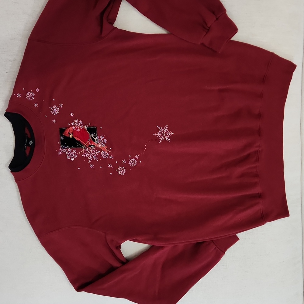 Vintage Trilogy By Morning Sun Cardinal Embroidered Christmas Sweater Small